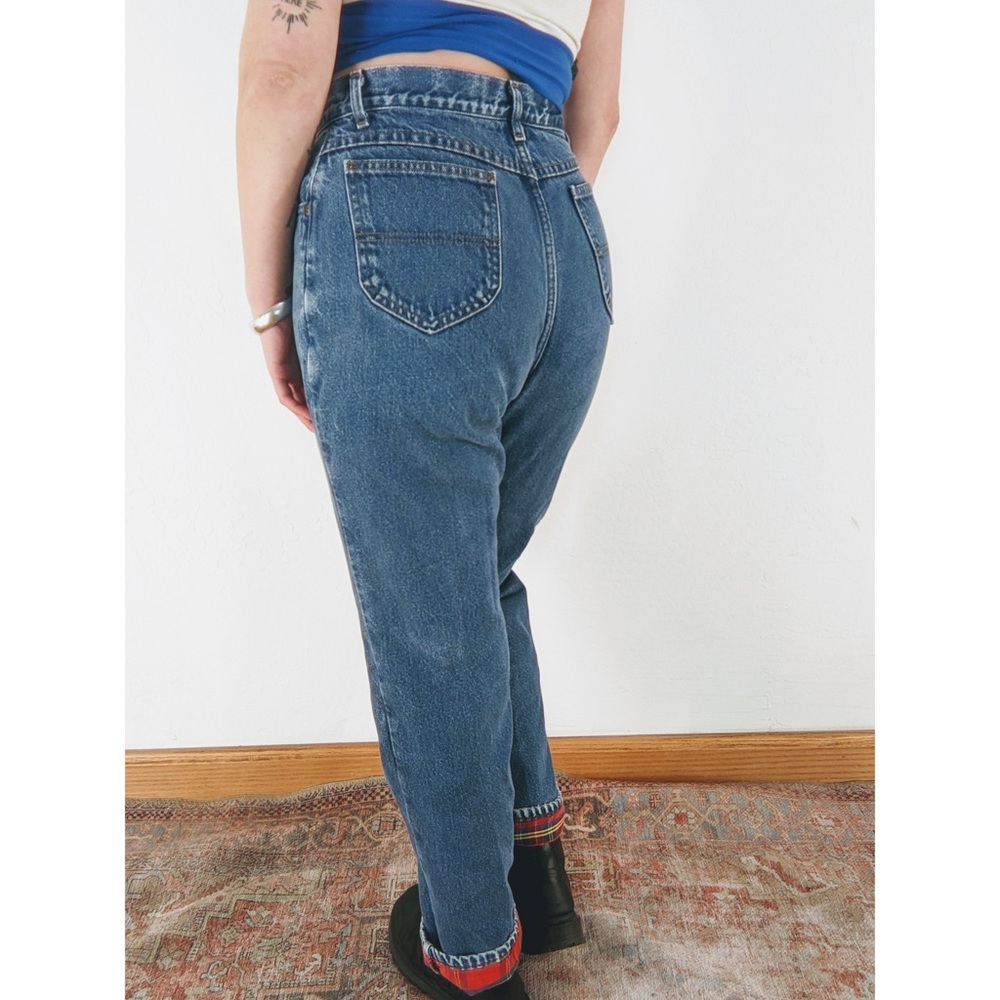 Vintage 90s LL Bean Plaid Flannel Lined Jeans High Waist Mom women’s